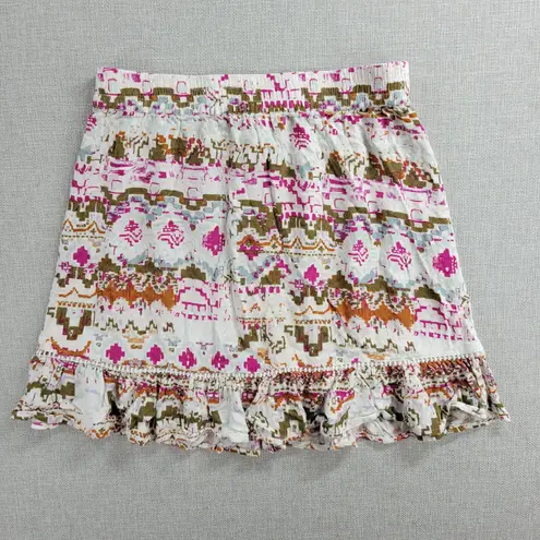 Shyanne Womens Skirt Size S Multicolor Abstract Southwestern Ruffles Lace Trim