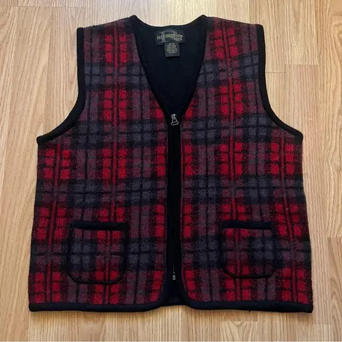Requirements Vintage Vest Women’s Size Medium Red Black Plaid 100% Wool Full Zip