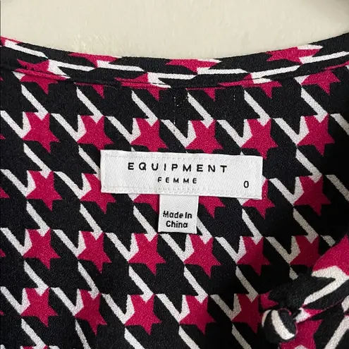 Equipment Magnolia Houndstooth Keyhole Neck A-line Midi Dress Amaranth Multi