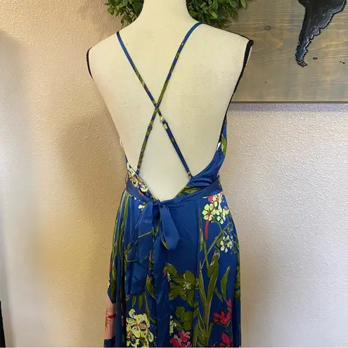 Lulus NWOT  Still the One Blue Floral Print Satin Maxi Dress