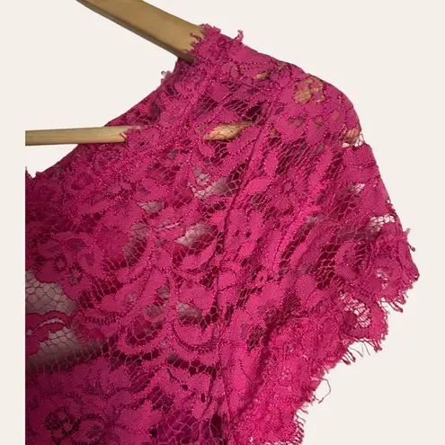 ML Monique Lhuillier Pink Cap Sleeve Lace Knee Length Sheath Dress Size 0