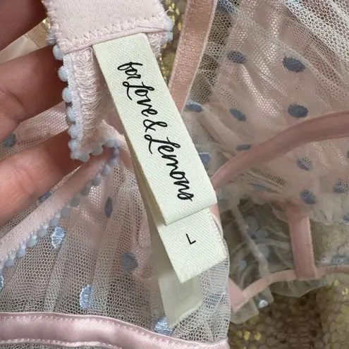 VS For Love & Lemons Foil Rose Pink Blue Sheer Mesh Bustier Coquette Top Large