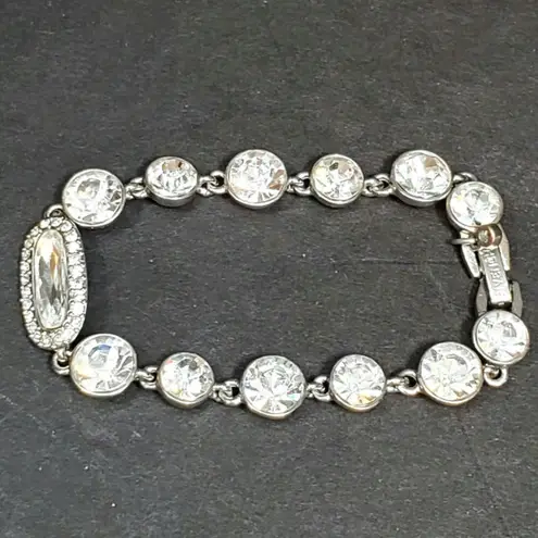 Givenchy Clear Rhinestone Silver Tone Bracelet 3.5" Signed Vtg