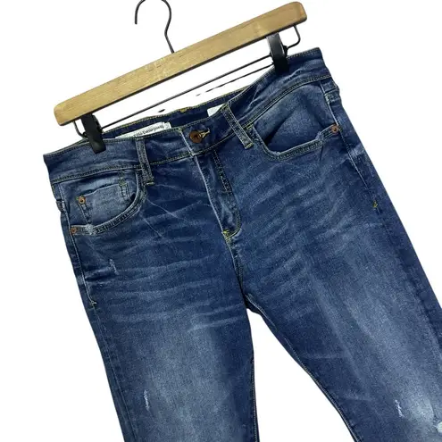 Anthropologie Pilcro Slim Boyfriend Jeans 29 Blue Rose Gold Coated Foil Metallic