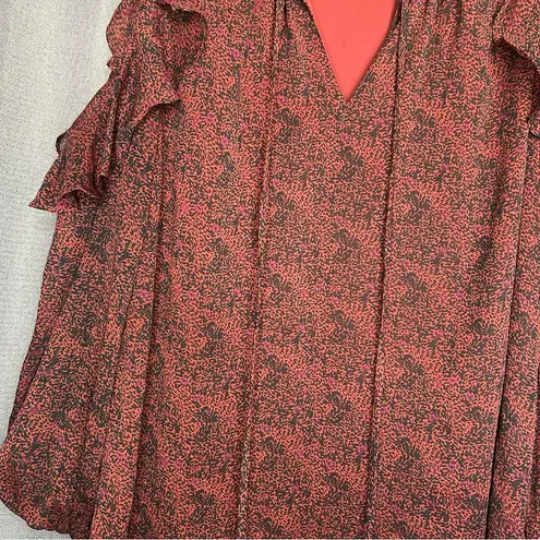 Gibson Latimer Woman’s Blouse Maroon Black Cold Shoulder Long Sleeve SZ S