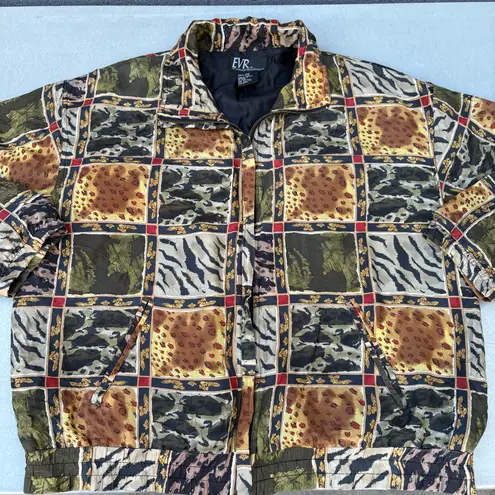 Vintage 90s EVR Rousso Silk Safari Animal Print Checkered Cheetah Zip Up Jacket Multiple Size L - Image 6