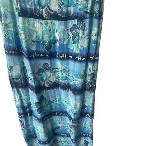 Jams World Vintage 90s Size Medium Blue Hawaii Hibiscus Floral Maxi Dress