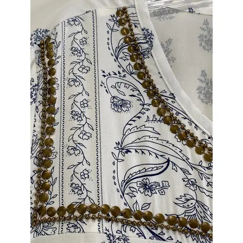 Catherine's Beaded Boho Floral Peasant Top Womens Size 0X Rayon Neutral Regency White
