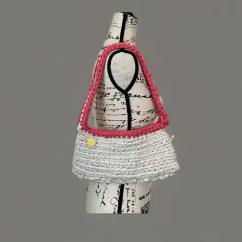 Handmade Crochet Bag Purse Knit Shoulder Bag Cute Button Accent Unique Style White