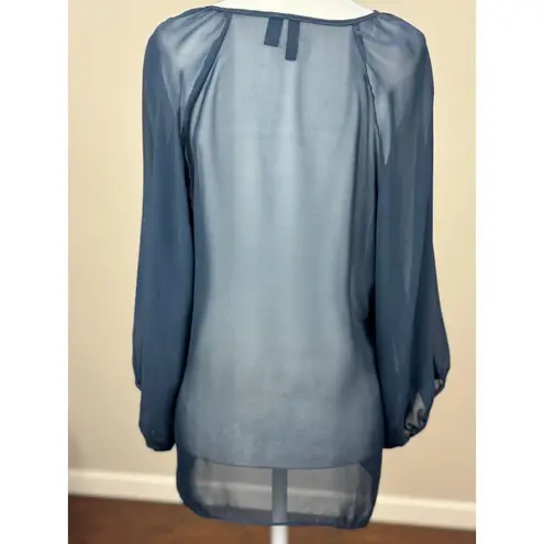 AQUA  Sheer Blue Ruffle Blouse Womens M Long Sleeve Chiffon Top Romantic Boho