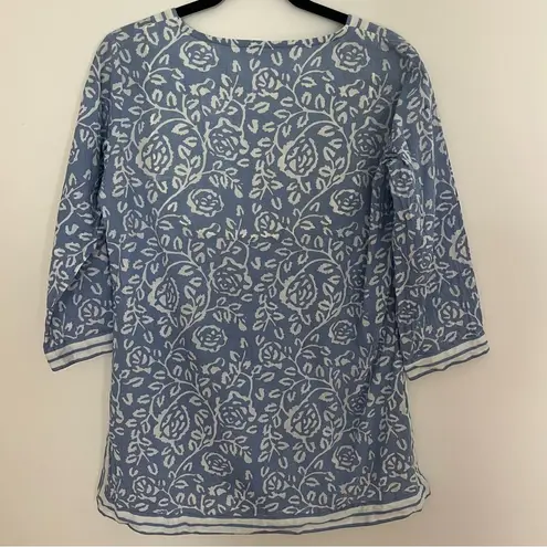 Gretchen Scott Designs Blue Floral V Neck Tunic Top Coverup