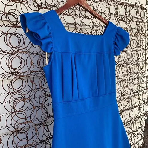 Vintage Blue  ruched bodice ruffle sleeve dress