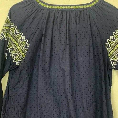 Solitaire womens large eyelet blue embroidered long sleeve shirt johnny floral