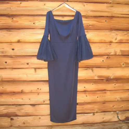 Mac Duggal 11233 Womens Navy Flounce Sleeve Square Neck Column Gown