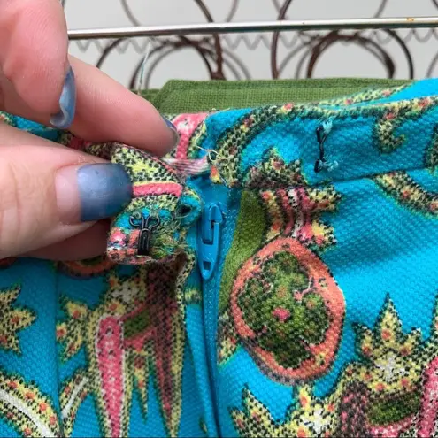 Vintage 60s batik handmade mini skirt turquoise Green Size XXS