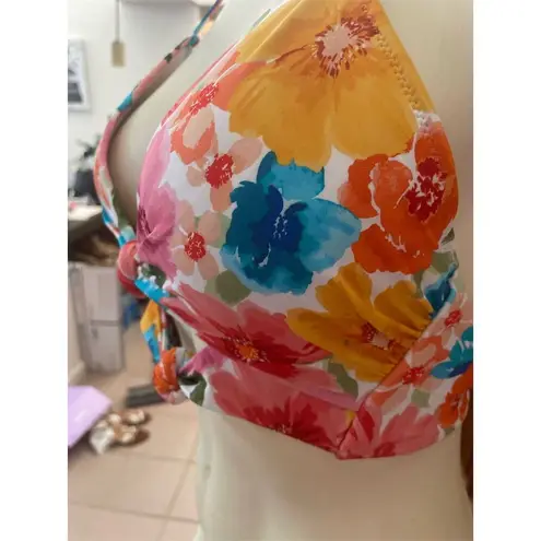 Shade & Shore  Women's Floral Watercolor Bikini Top Size M Tie-Back