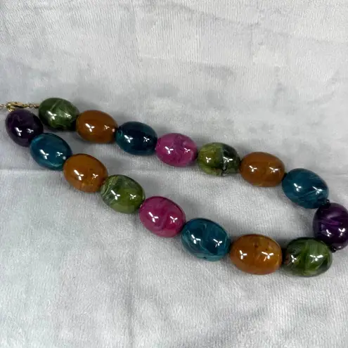 Multicolor Chunky Oval Bead Necklace Extender Chain Lobster Clasp Choker Adjusts Green