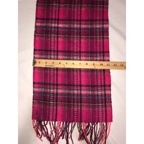 V. Fraas Scarf Cashmink 11"X52" Pink Plaid Fringe Soft Cozy Winter Fall Germany