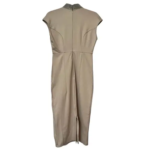 Gracia Embellished Keyhole Midi Dress Size Small, NWT Tan Color