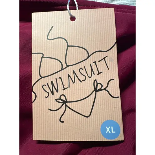 Womens Burgundy Lace Up Cutout Ruffle One Piece Swimsuit XL Red