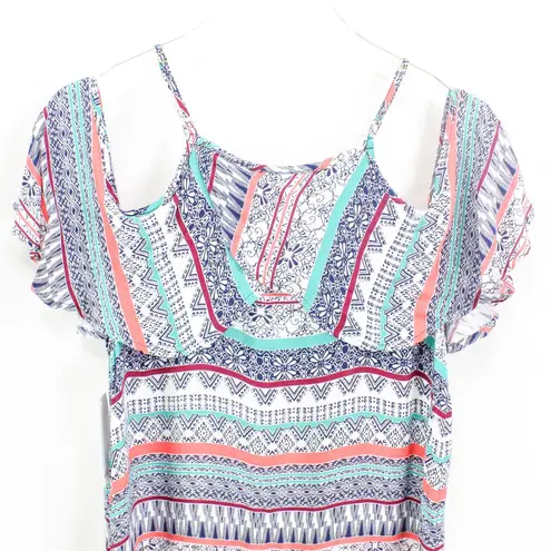 Ella Moss Blue Coral Cold Shoulder Boho Medallion Blouse