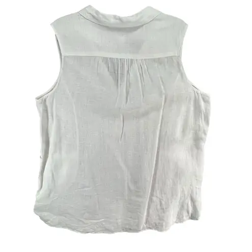 Sigrid Olsen Shirt Womens 1X White Linen Sleeveless V Neck Collared Pockets Top