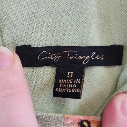 City Triangle Floral Halter Neck Skater Dress Back Zip Green Yellow Size 8