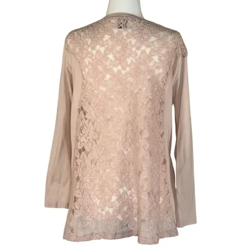 DKNY Jeans Size S Womens Top Lace Back Beige Long Sleeve Tan