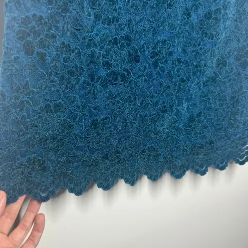 Teddi Rose Top Women S Blue Lace Scalloped Hem Lined Modest Feminine Career Chic