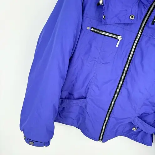 NILS Ski Jacket Size 10 Stowaway Hood Skiwear Zipper Front Blue