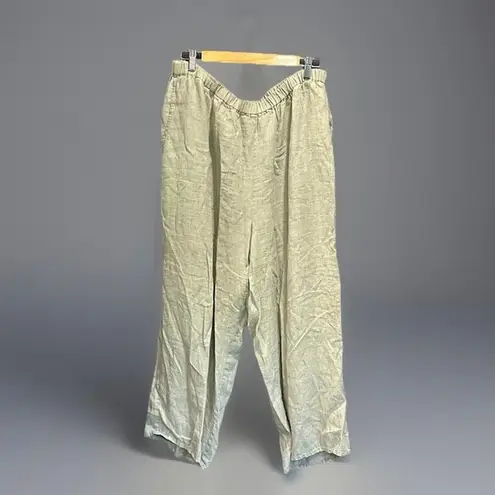 Flax Green Boho Lagenlook Coastal Grandma Wide Leg Linen Pants XL/2XL