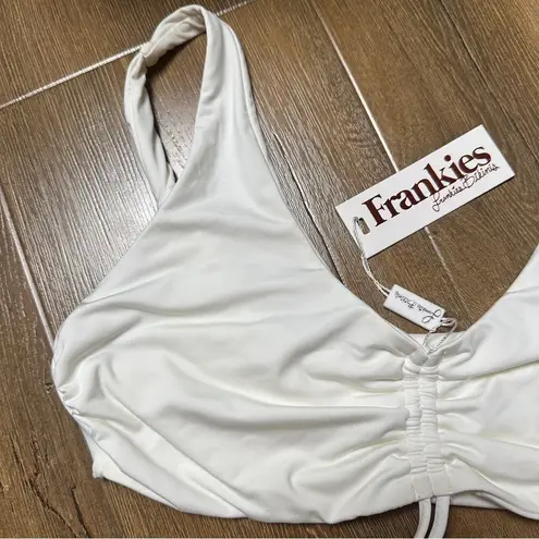 frankie's bikinis NWT Frankie’s Bikinis Cruz Top in White Swim Ruched Bikini Top Size Large