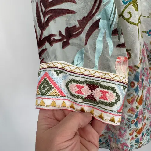 John Mark Kimono Cardigan Womens Small White Embroidered Romantic Boho Resort