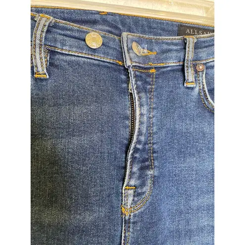 All Saints Roxanne Dark Blue Denim Stretch Ankle Raw Hem Jeans Sz 31 Slim Skinny