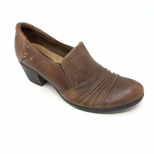 Earth Origins Derby Brown Leather Ankle Shootie Bootie Heeled Slip On Shoe 9
