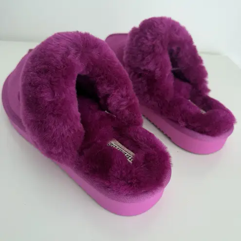 Dearfoams Fireside by Genuine Shearling Slippers Women 8 Pink Sydney Scuffs Fur