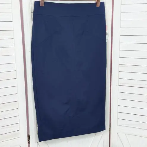 New York & Company High Waist Stretch Pencil Midi Skirt Navy Blue 0