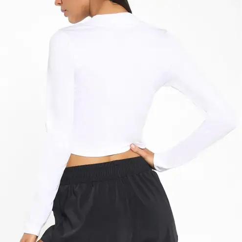 Koral White Long Sleeve Crop Top MEDIUM Ribbed Mock Neck Logo Marlow $85 NEW