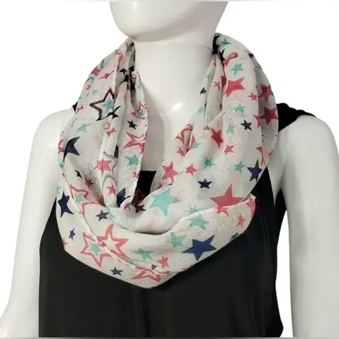 Self Esteem Red White & Blue Star Print Sheer Mesh Infinity Scarf – 29” USA - Image 2