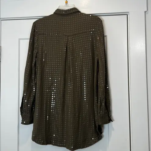 Maeve Brown Sequin button down blouse with front pocket. Size medium.