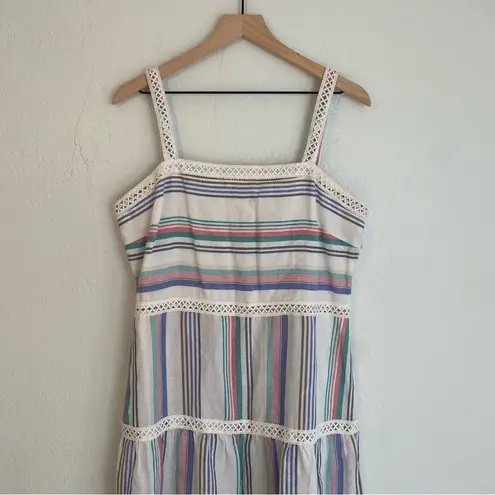 J. McLaughlin Cunningham Stripped Linen Maxi Dress Size 12 Summer Beach Colorful