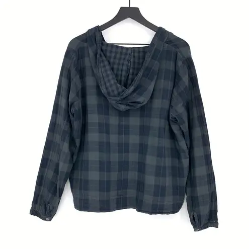 CP Shades  x FREE PEOPLE Pullover Hoodie Long Sleeve Top Blue Green Plaid M