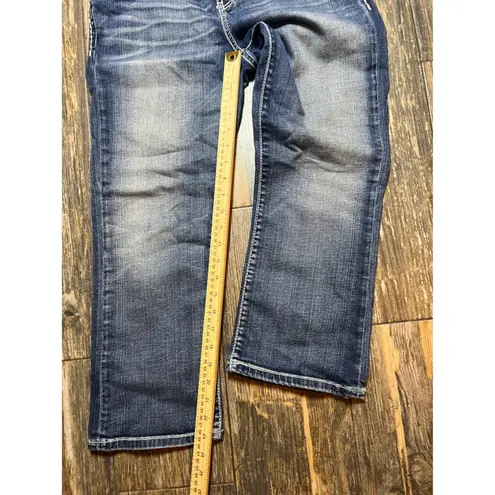 BKE Tenley Crop Capri Jeans Medium Wash Low Rise Stretch Bling Pockets Women 29