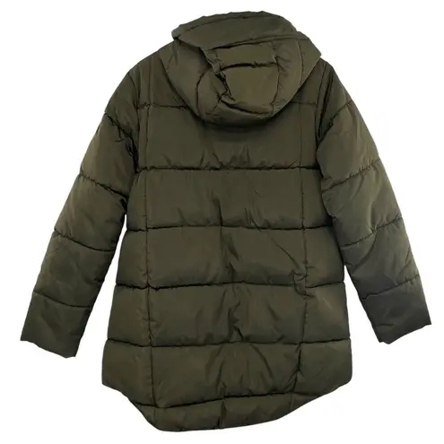 Mango  Olive Green Puffer Coat Quilted Anorak With Hood