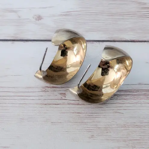 Vintage Stud Earrings Gold Tone Elongated Chunky Hoops