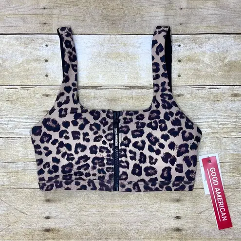 Good American NWT  Performance The Zip Up Sports Bra Leopard Print