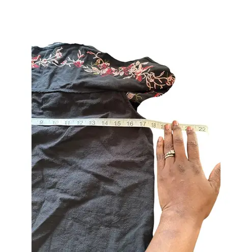 Lucy Paris Black Floral Embroidered Off Shoulder Top Linen Blend S Whimsical