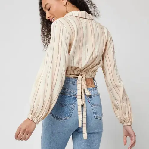 l*space L* Play It Cool Wrap Crop Top in Cream and Tan Women's Size XL