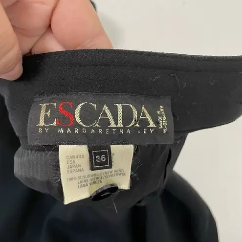 Vintage 80s Escada 100% Wool Pencil Skirt Quilted Waist Classic Black size 2/4