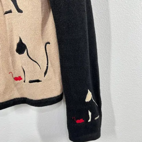 Christopher & Banks Vtg. 2003 Cat Sweater Cardigan Ramie Cotton Embroidered